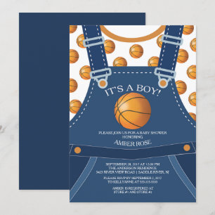 Cute Overalls BASKETBALL Invitación Baby Shower
