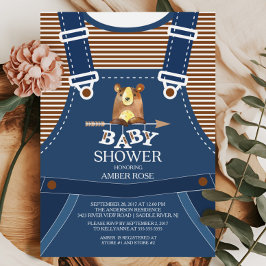 Cute Overalls Woodland Bear Invitación a Baby Show