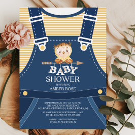 Cute Overalls Woodland Owl Invitación Baby Shower