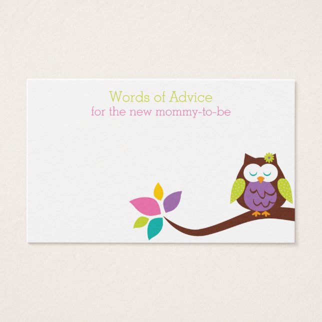Cute OWL en una tarjeta de Baby Shower con consejo (Anverso)