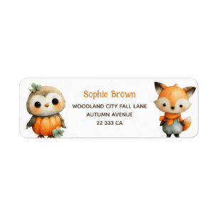 Cute Owl& Fox Animales del Bosque Etiqueta de Dire