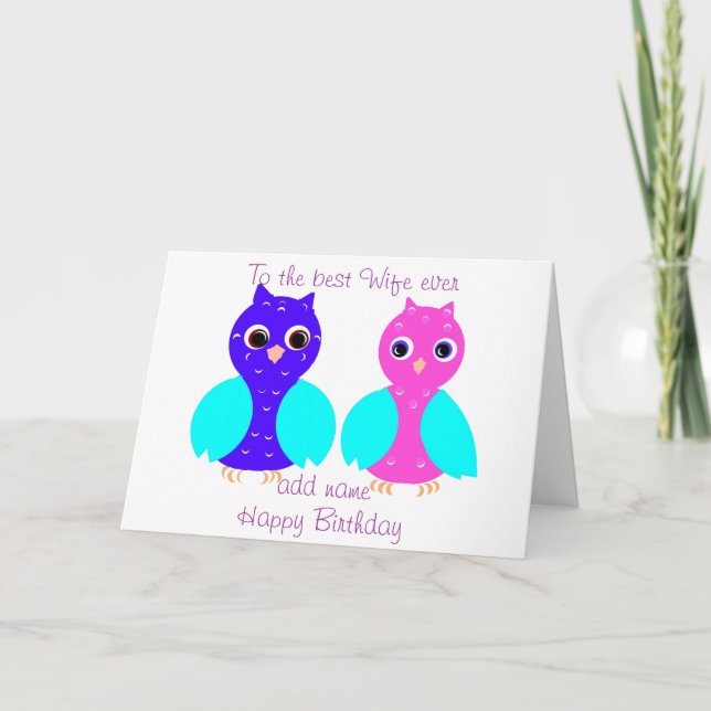 Cute Owls, esposa de la tarjeta de cumpleaños, agr (Anverso)