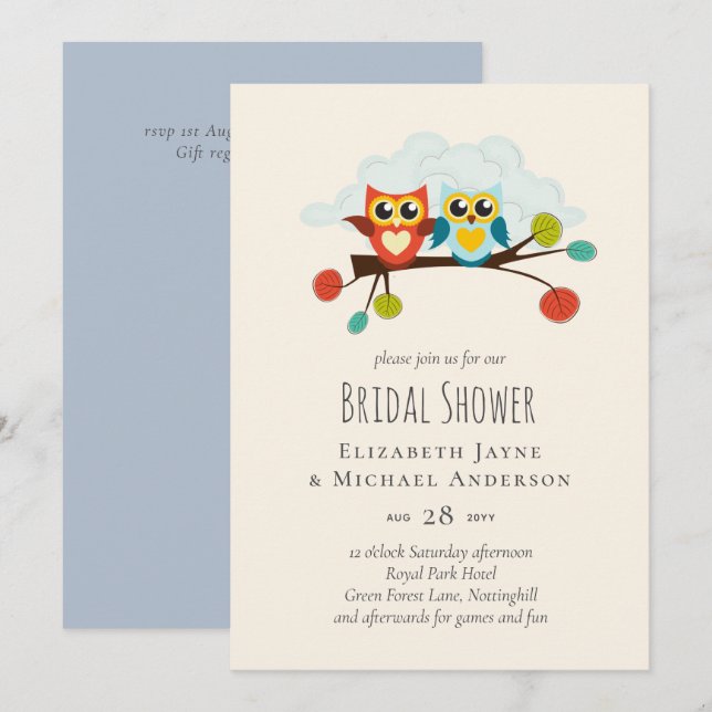 Cute OWLS Tema Boda Naranja Azul (Anverso / Reverso)