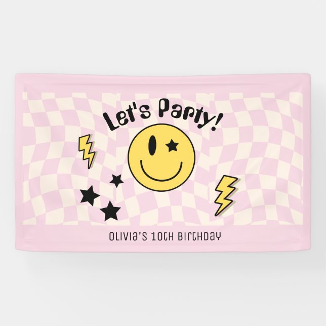 Cute pancarta de cumpleaños retro rosa Preppy Y2K (Horizontal)