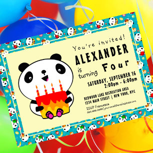 Cute Panda 4º cumpleaños Invitación a fiesta para