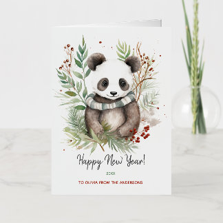 Cute Panda Bebé Botánicos Rústicos de invierno