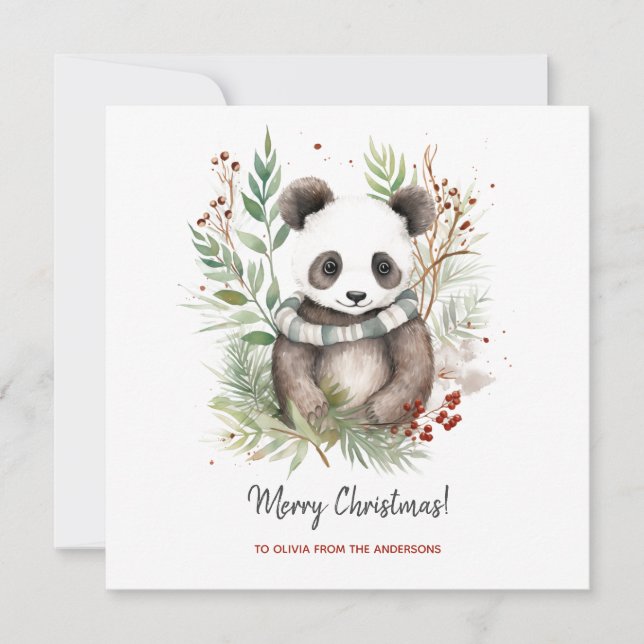 Cute Panda bebé botánicos rústicos de Navidad (Anverso)