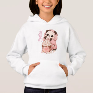 Cute Panda con sudadera rosa y chocolate caliente 