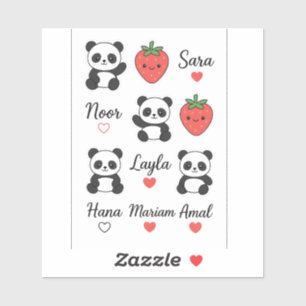 Cute Panda, fresa y nombre personalizado Pegatina
