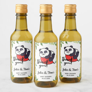 Cute Panda Gracias Baby Shower Mini Wine Label