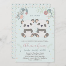 Cute Panda lleva una invitación Baby Shower gemela