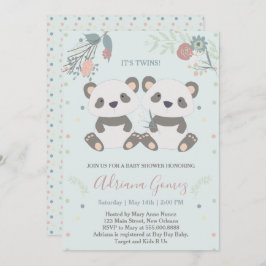 Cute Panda lleva una invitación Baby Shower gemela