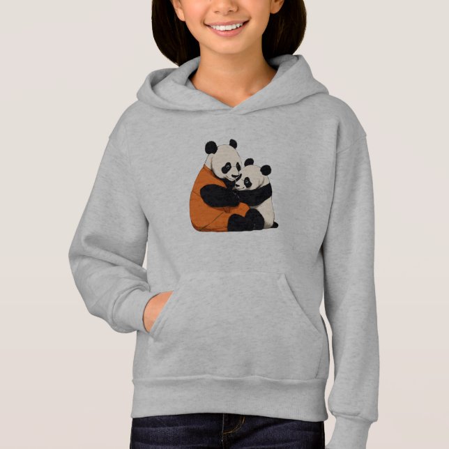 Cute Panda Love Cuddling Kids Pullover Hoodie (Anverso)