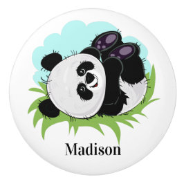 Cute Panda nombre personalizado pomo de cerámica