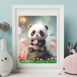 Cute Panda sentado en el arte de los jardines flor