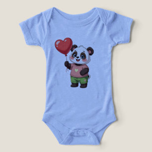 Cute Panda with Heart Balloon Baby Bodysuit