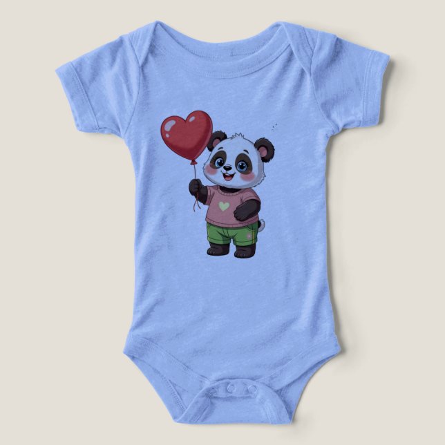 Cute Panda with Heart Balloon Baby Bodysuit (Diseño delantero )