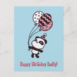 Cute Panda y globos, tarjeta de cumpleaños feliz