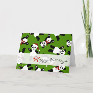 Cute Pandas Felices Fiestas Tarjetas Santa Hat - V