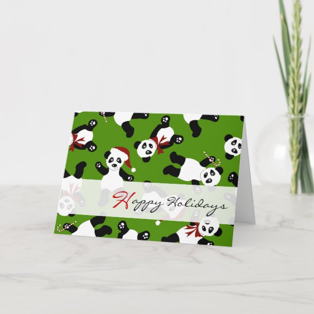 Cute Pandas Felices Fiestas Tarjetas Santa Hat - V (Anverso)