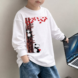 Cute Pandas subiendo bambú con corazones Niños Man
