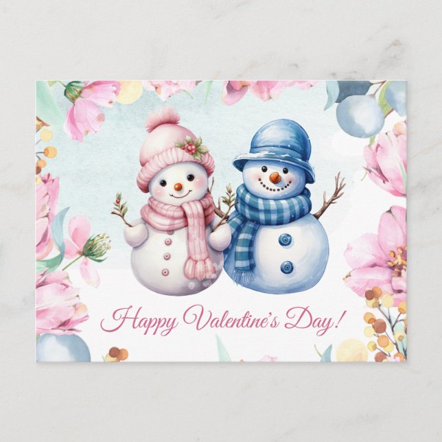 Cute pareja de Snowman feliz tarjeta de San Valent (Anverso)