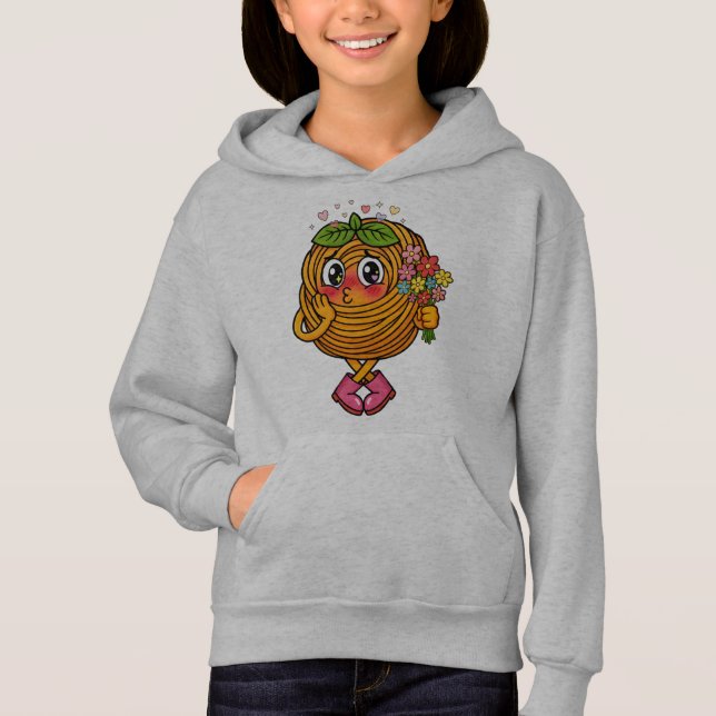 Cute Pasta Polo Character Holding Flowers T-Shirt (Anverso)