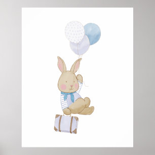 Cute Pastel Blue Ballons Bunny Nursery Decoración
