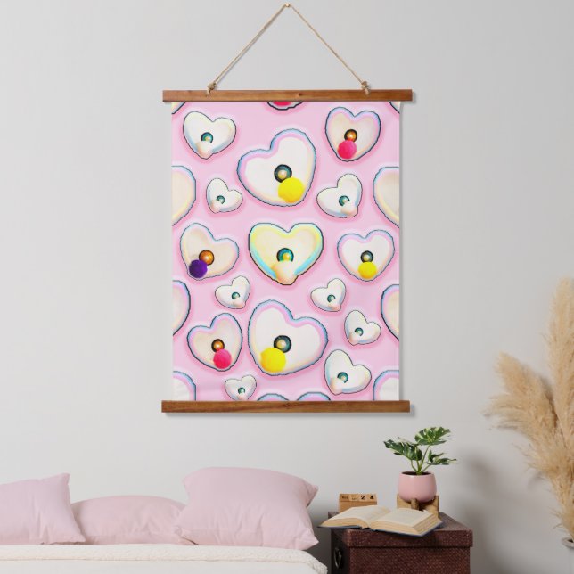 Cute Pastel Corazón Tapiz de pared con madera (Dormitorio)