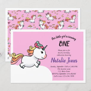 Cute pastel unicornio 1ª invitación de cumpleaños