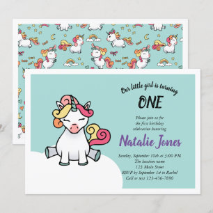 Cute pastel unicornio 1ª invitación de cumpleaños