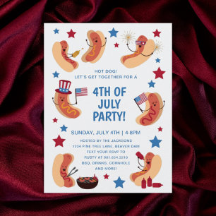 Cute Patriótico Hot Dog 4 de Julio Invitación