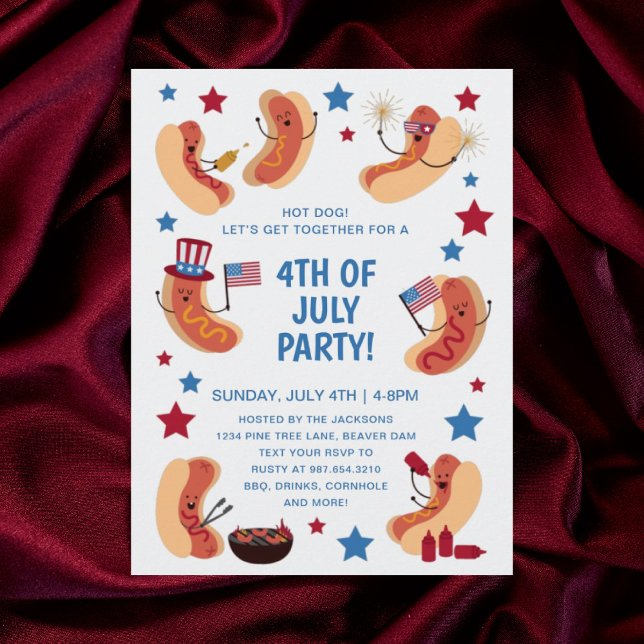 Cute Patriótico Hot Dog 4 de Julio Invitación (Subido por el creador)