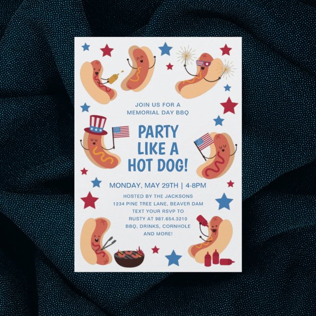 Cute Patriótico Hot Dog Memorial Day Invitación a  (Subido por el creador)