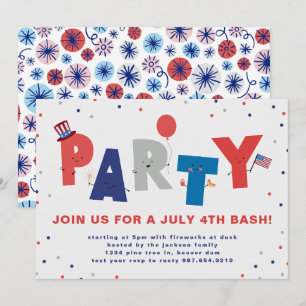 Cute Patriótico Invitación del partido del 4 de ju
