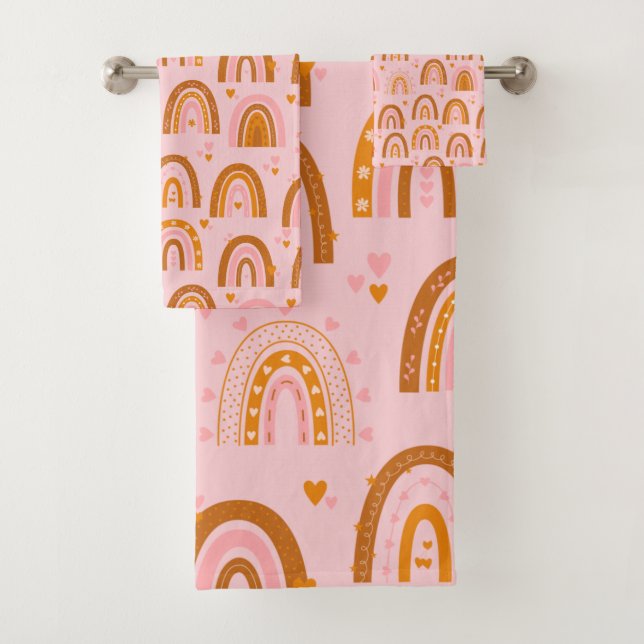 Cute patrón de corazón arcoiris de Boho en Naranja (In situ)