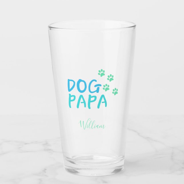 Cute Paw y Perro PAPA Typography Glass (Anverso)
