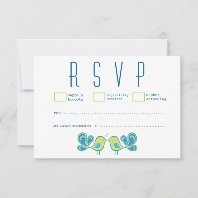 Cute Peacock Amo Aves Boda Tarjetas RSVP (Anverso)
