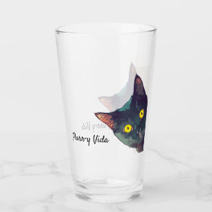 Cute Peeking Cat Purr-y Vida Bebiendo Vidrio