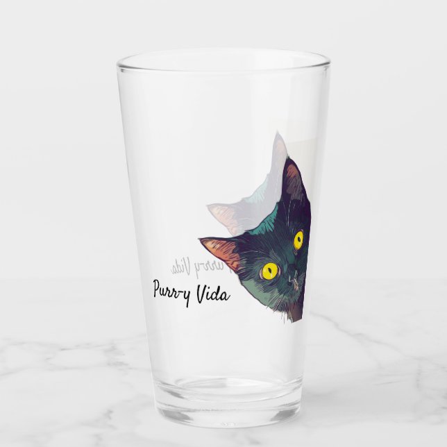 Cute Peeking Cat Purr-y Vida Bebiendo Vidrio (Anverso)