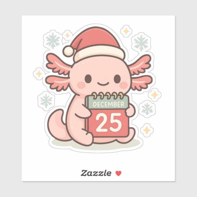 Cute pegatina de axolotl de Navidad | Kawaii Holid (Hoja)