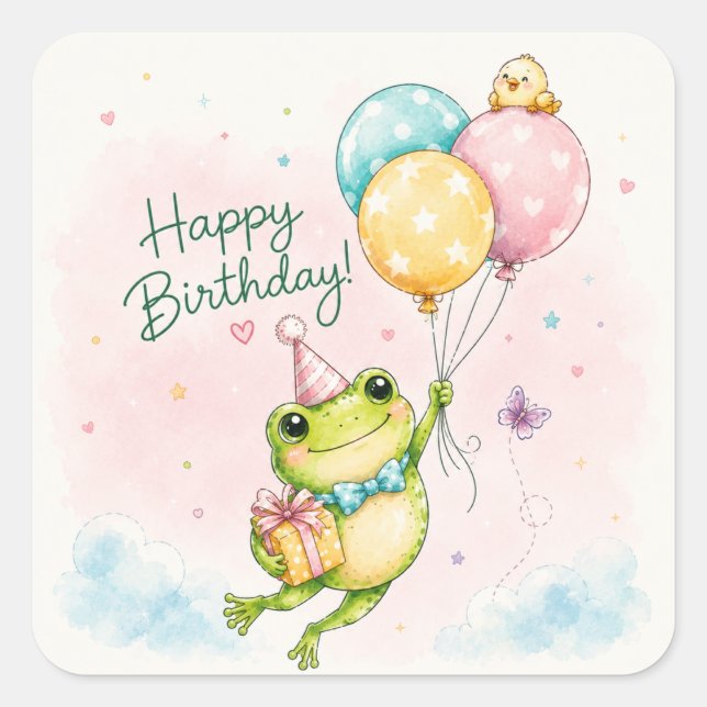 Cute Pegatinas de Cumpleaños en Acuarela | Diverti (Anverso)