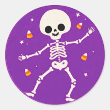 Cute Pegatinas De Esqueleto Feliz Halloween Morado