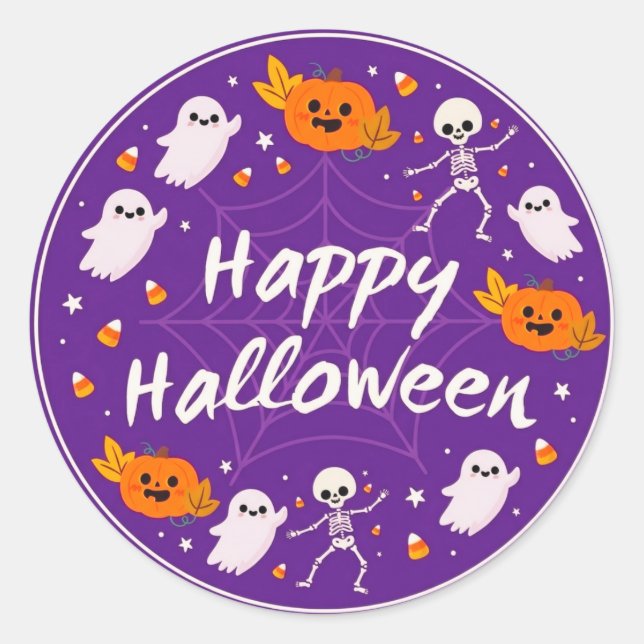 Cute Pegatinas de Halloween Moradas Felices (Anverso)