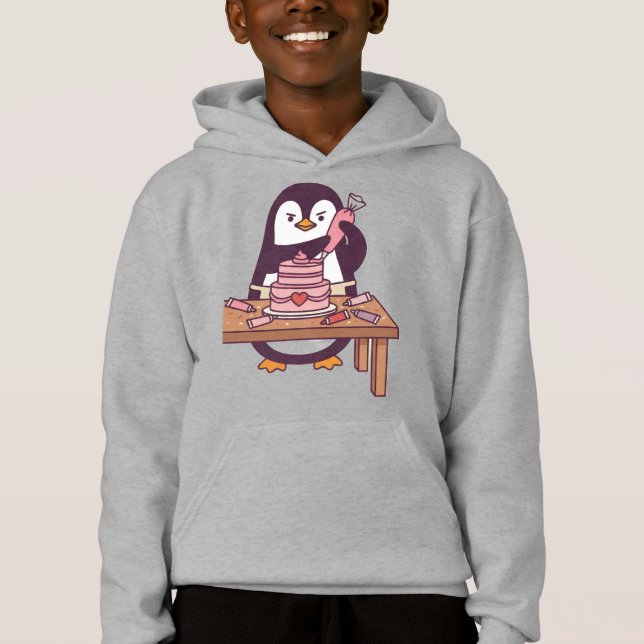 Cute Penguin Cake Valentine Kids Hoodie (Anverso)