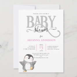 CUTE PENQUIN GÉNERO INVITACIÓN NEUTRAL DE BABY SHO
