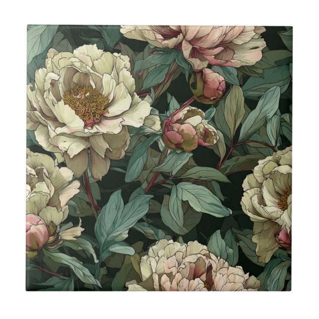 Cute Peonies Baldosas De Cerámica Para El Baño Mod (Frente)