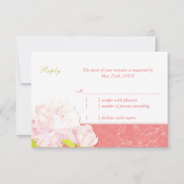 Cute Peony Spring Coral Wedding RSVP (Anverso)