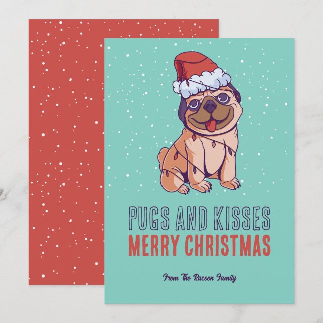 Cute perro Santa Pugs y besos Feliz Navidad (Anverso / Reverso)