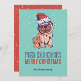 Cute perro Santa Pugs y besos Feliz Navidad